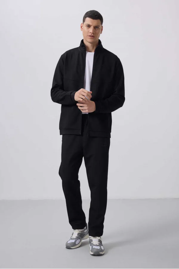Tommylife Wholesale Textured Surface Comfortable Fit Men's Tracksuit Set 85273 Black