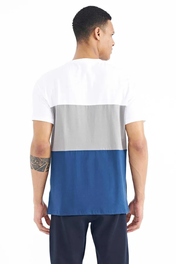 Tommylife Wholesale White Gradient Print Detail Crew Neck Standard Fit Men's T-Shirt - 88177