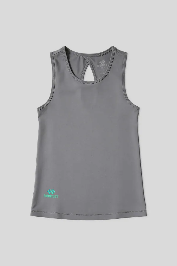 Débardeur de sport Tommylife pour femme, gris foncé, coupe standard, dos croisé - 97296