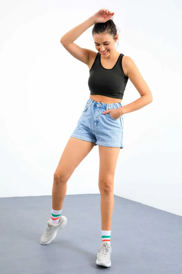 Débardeur court sans manches Tommylife Wholesale, kaki, coupe ajustée, col en U, pour femme - 97162