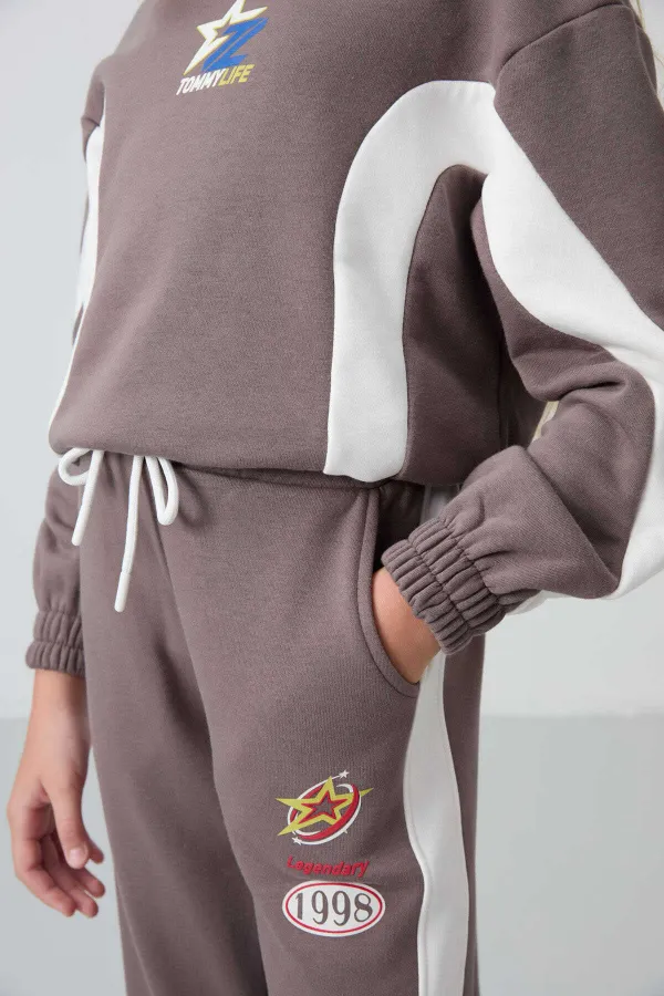 Ensemble de survêtement à capuche oversize pour filles Tommylife (7-15 ans), marron, référence 75166