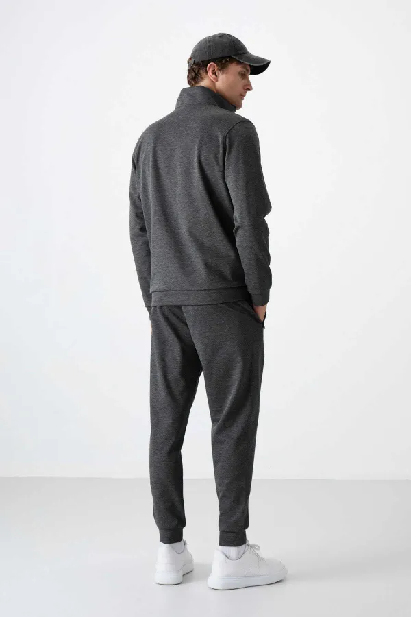 Tommylife Toptan Hugo Rahat Kalıp Jogger Erkek Eşofman Takım 85198 Antrasit Melanj