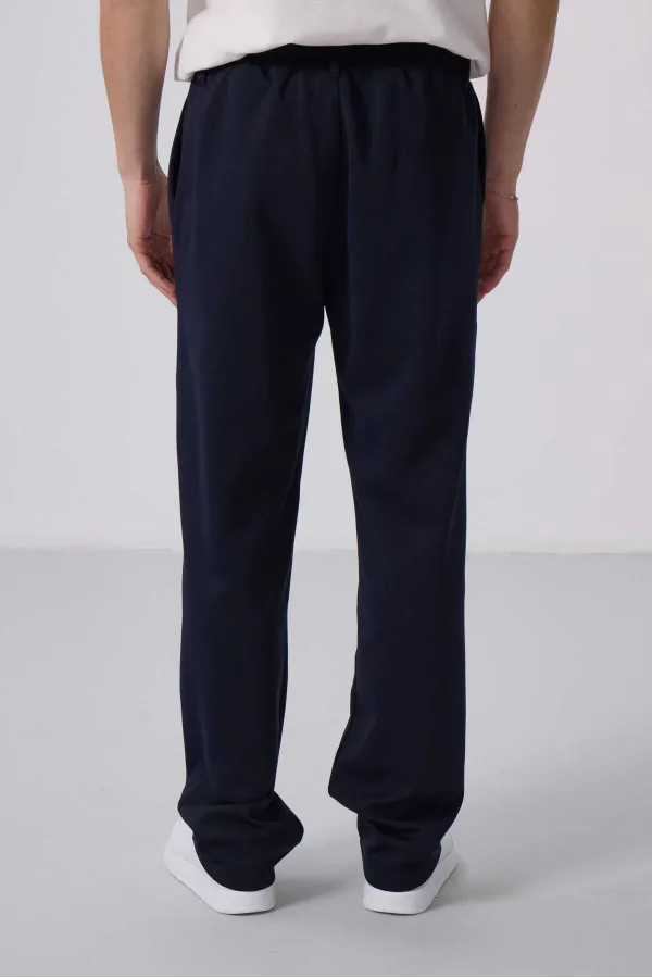 Pantalon palazzo pour homme Tommylife Wholesale, coupe confortable, surface texturée, référence 82163, bleu marine
