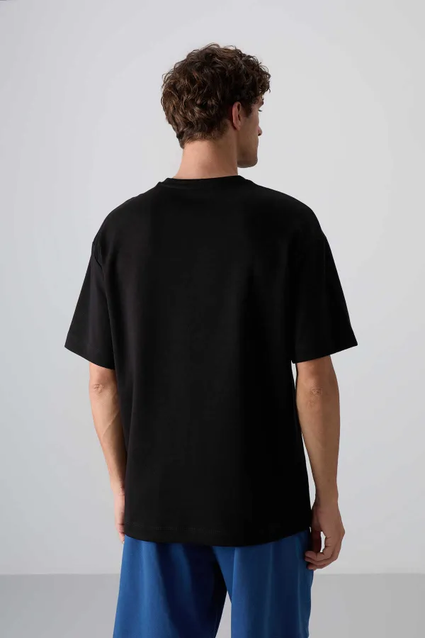 Tommylife Wholesale Crew Neck Oversize Printed Men's T-Shirt 88324 Black - White