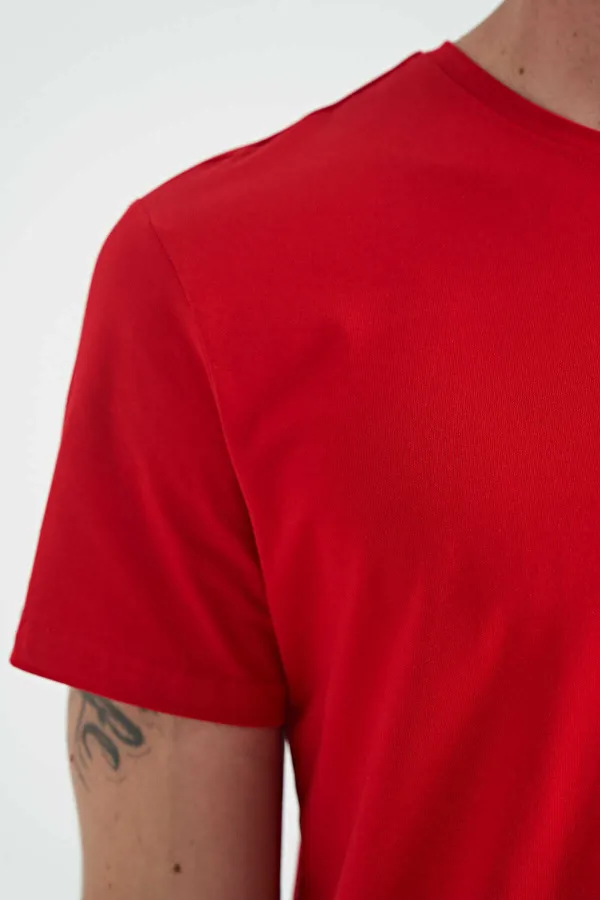 Tommylife Wholesale Calvin Klein Crew Neck Standard Fit Basic Men's T-Shirt 88245 Red