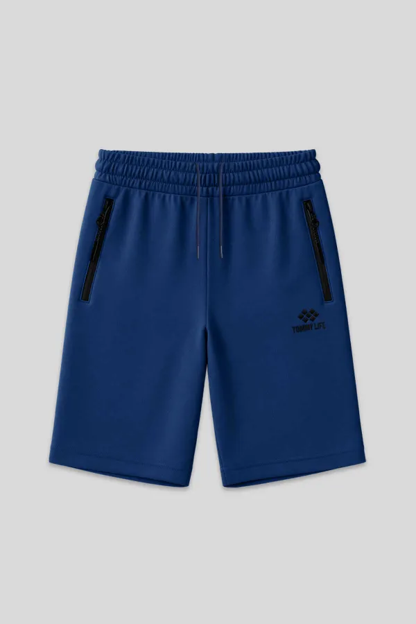 Short Tommylife pour homme, bleu marine, grande taille, avec poche zippée et coupe standard - 81151