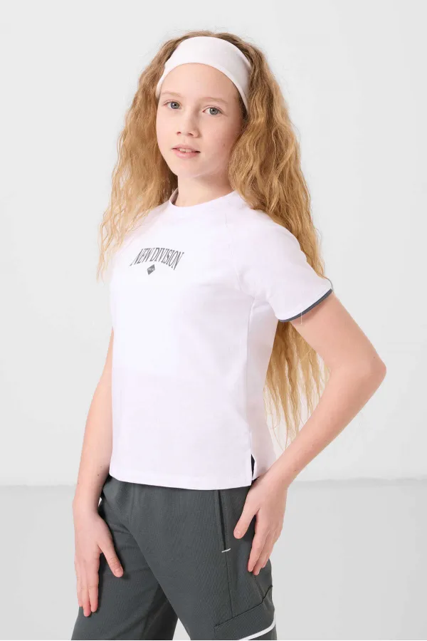 Tommylife Wholesale Crew Neck Printed Elasticated Hem Cargo Pocket Girls' Tracksuit Set 75173 White Khaki