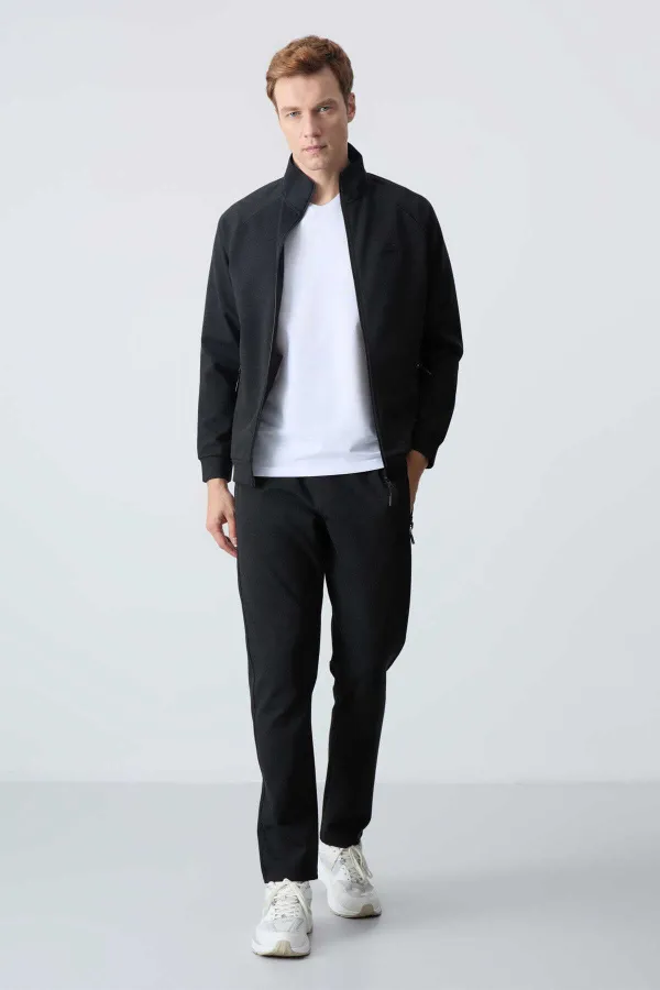 Tommylife Wholesale Comfortable Fit Stand Collar Classic Leg Men's Tracksuit 85113 Black