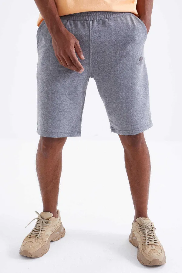 Tommylife Toptan Gri Melanj Bağcıklı Standart Kalıp Basic Erkek Şort - 81212