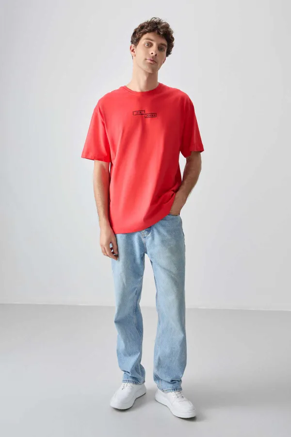 Tommylife Toptan O Yaka Oversize Baskılı Erkek T-Shirt 88361 Fiesta