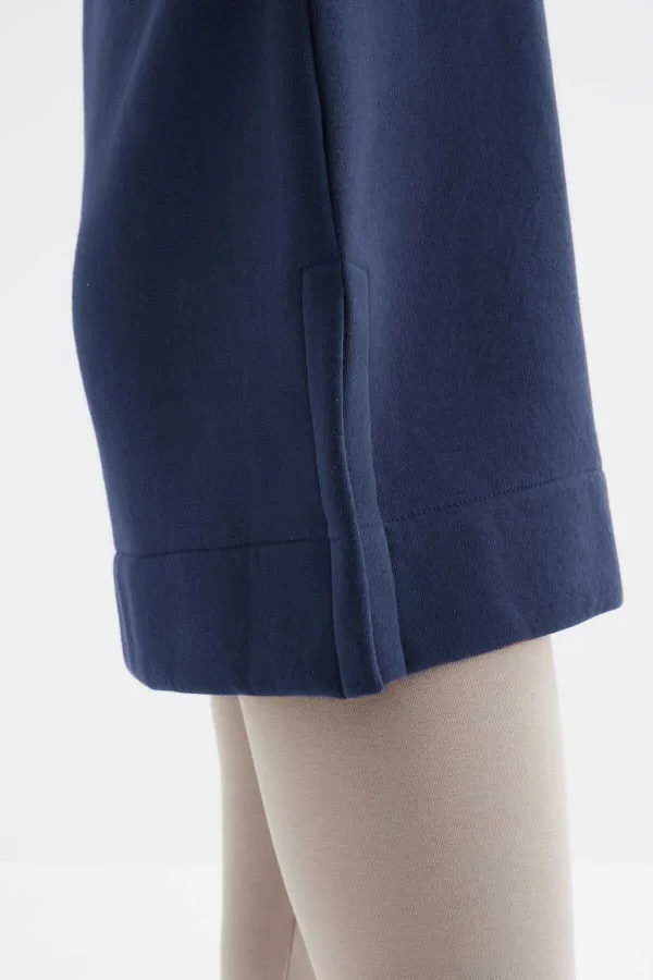 Tommylife Toptan İndigo Reglan Kol Basic Kapüşonlu Oversize Tunik - 97242