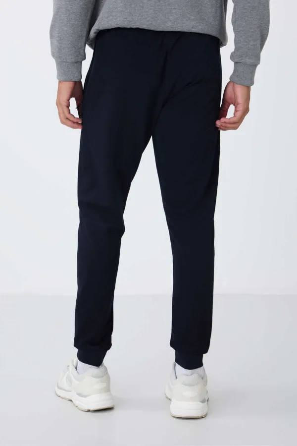 Tommylife Toptan Lacivert Fermuar Cepli Standart Kalıp Jogger Erkek Eşofman Alt - 84651