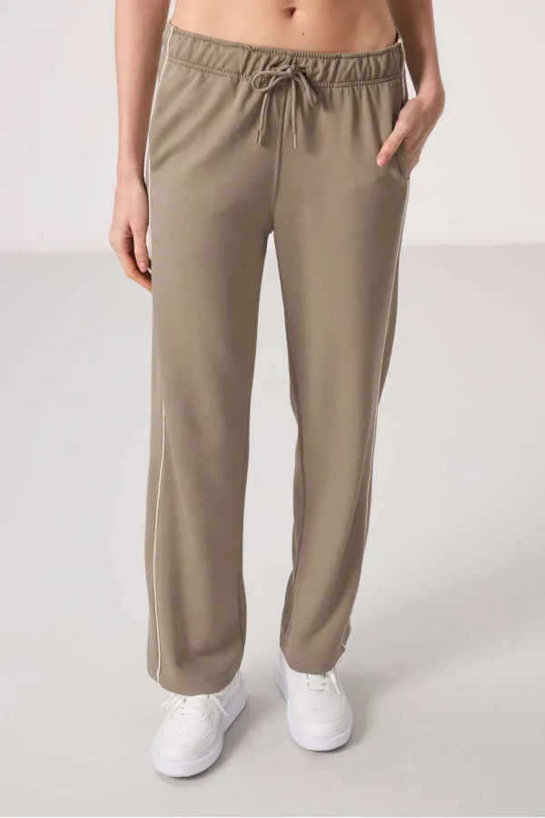 Pantalon palazzo à jambes larges pour femme Tommylife, texture douce, avec empiècements latéraux - 94669 Beige foncé