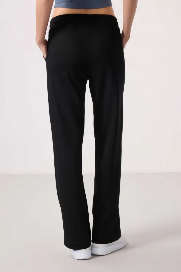 Tommylife Toptan Yumuşak Dokulu Cepli Ön Dikiş Detaylı Kadın Palazzo Pantolon - 94670 Siyah