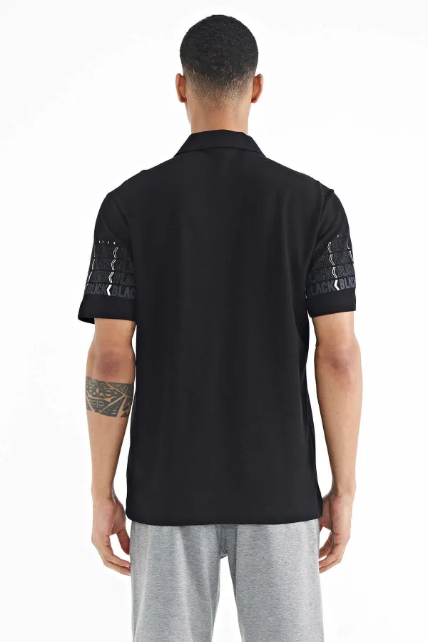T-shirt homme Tommylife Wholesale, manches noires imprimées, col polo, coupe standard - 88240