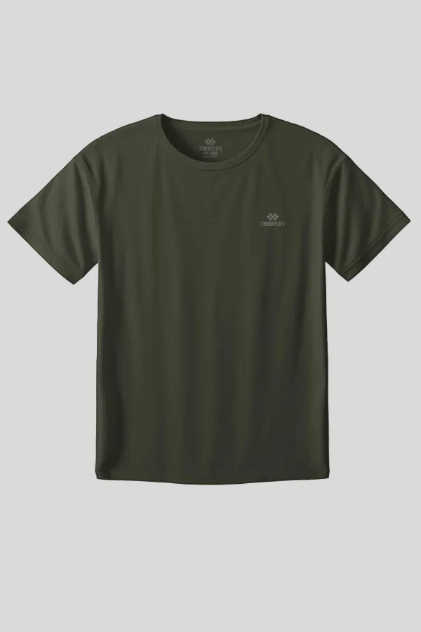 Tommylife Toptan Haki O Yaka Basic Battal Büyük Beden Kadın T-Shirt - 97308
