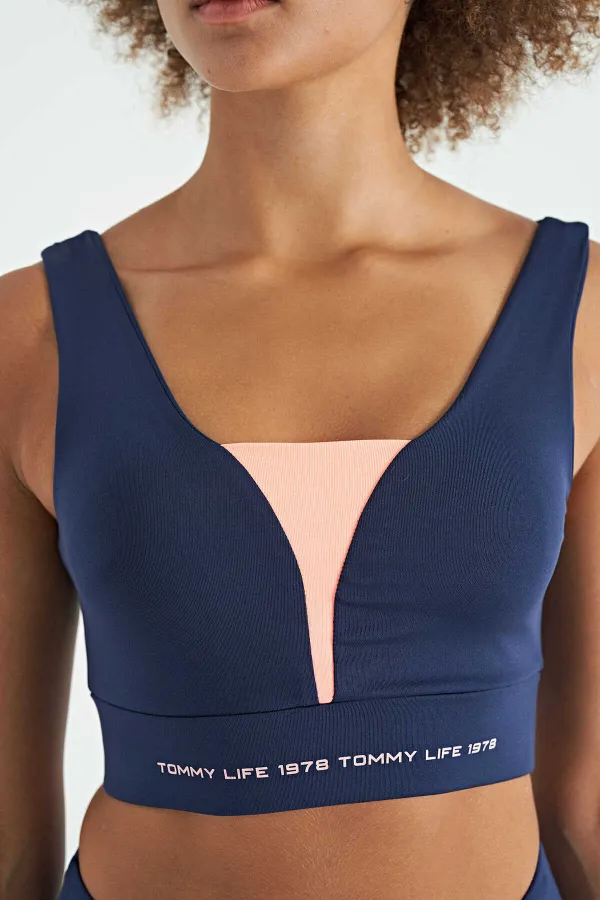 Bustier Tommylife Wholesale en tissu scuba imprimé indigo à blocs de couleur, coupe ajustée, pour femme - 97271
