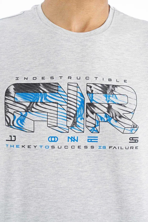 Tommylife Wholesale Oscar Crew Neck Standard Fit Printed Men's T-Shirt 88226 Grey Melange
