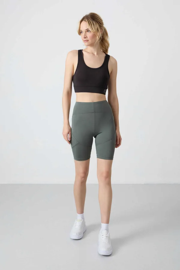 Tommylife Toptan Yüksek Bel Biker Kadın Tayt 91013 Haki