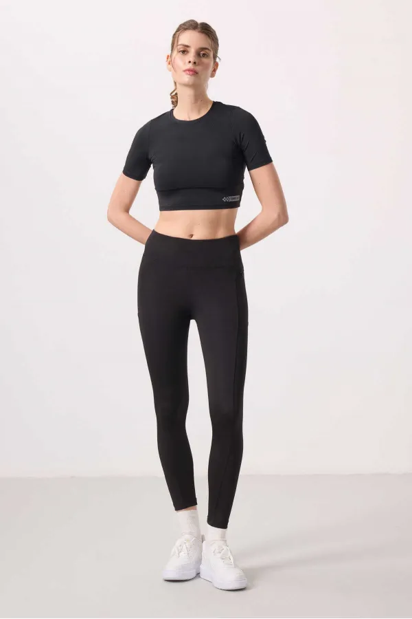 Tommylife Toptan Polyester Esnek Standart Fit Performans Kadın Tayt - 94667 Siyah