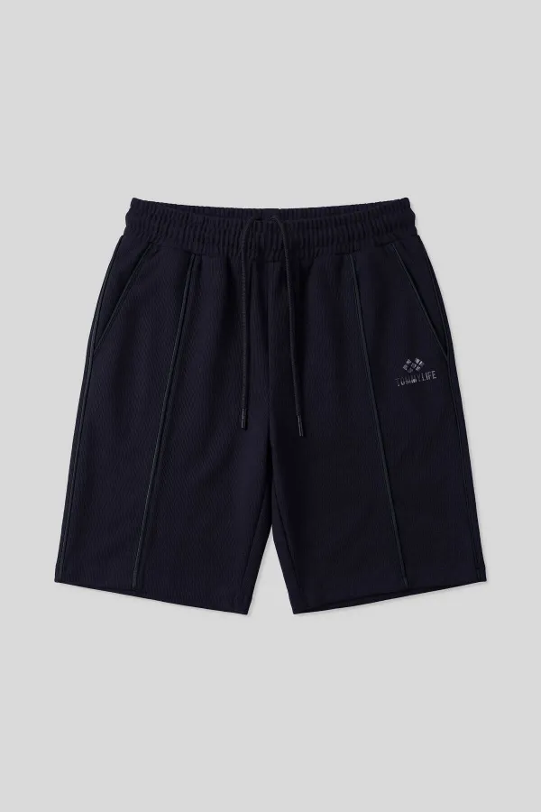 Tommylife Toptan Lacivert Oversize Fit Basic Ön Dikiş Detaylı Erkek Şort - 81283