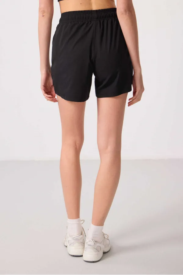 Tommylife Toptan Polyester Gizli Cep Fermuarlı Rahat Form Kadın Şort - 91014 Siyah