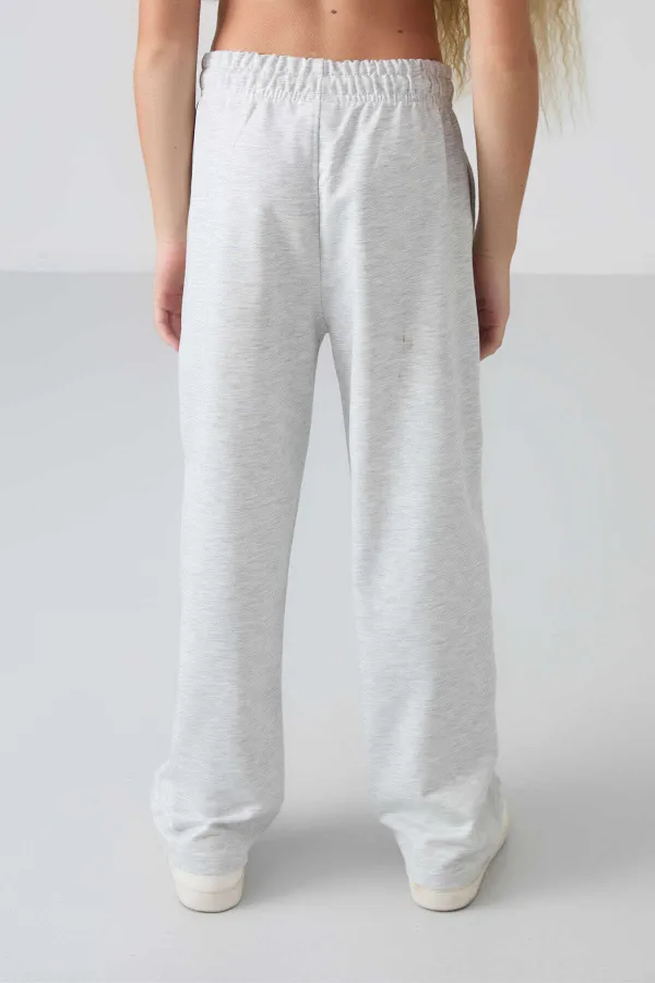 Tommylife Wholesale 7-15 Years Wide Leg Standard Fit Girls' Sweatpants 75144 Snow Melange