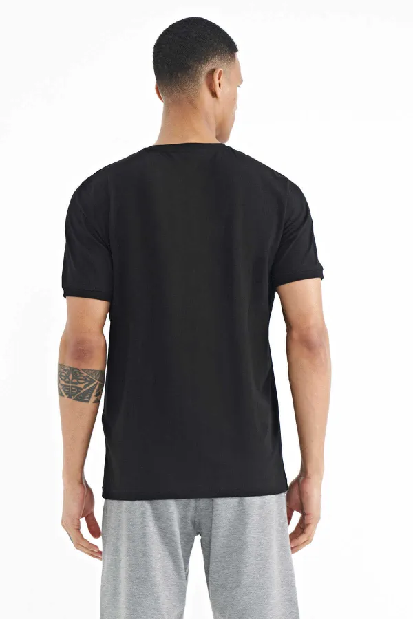 T-shirt homme Tommylife Wholesale noir imprimé, col rond, coupe standard - 88216
