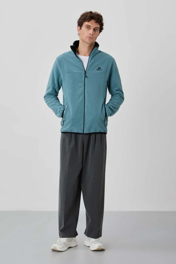 Sweat-shirt en polaire zippé à col montant et coupe standard Tommylife pour homme, vente en gros, 87992, vert menthe