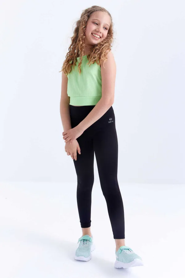 Tommylife Toptan Siyah Yüksek Bel Dar Paça Kız Çocuk Tayt  - 75047