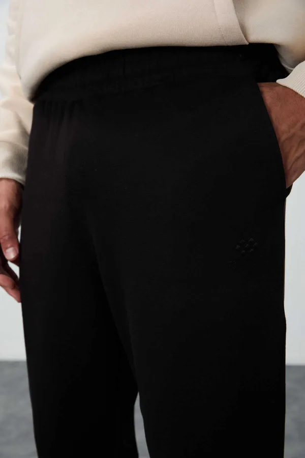 Tommylife Toptan Siyah Klasik Cepli Standart Kalıp Manşetli Erkek Eşofman Alt - 84652