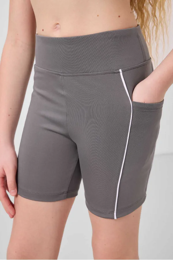 Tommylife Toptan Esnek Standart Fit Basic Performans Kız Çocuk Tayt 75189 Koyu Gri