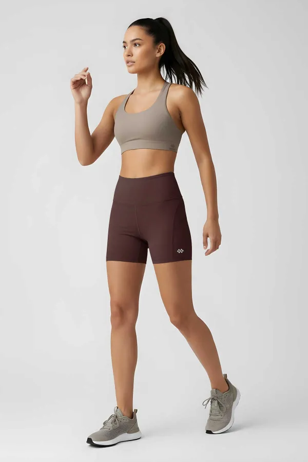 Leggings courts motardes marron taille haute coupe slim pour femmes Tommlife Wholesale - 91017