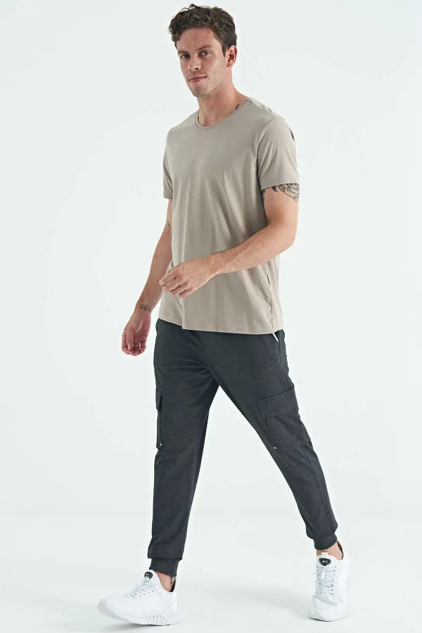 Tommylife Toptan O Yaka Standart Kalıp Basic Erkek T-Shirt 87911 Koyu Bej