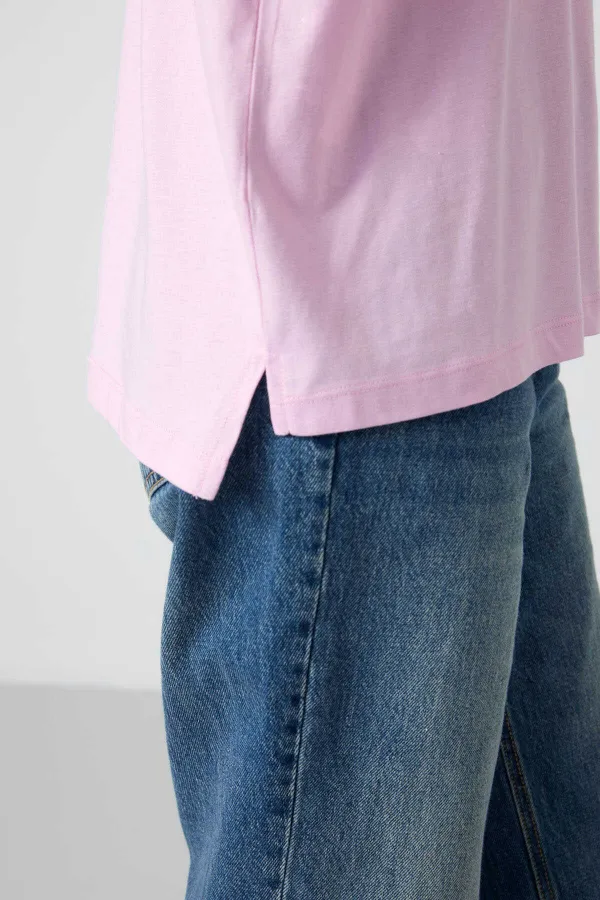 Tommylife Toptan O Yaka Oversize Basic Kadın T-Shirt 97285 Pembe