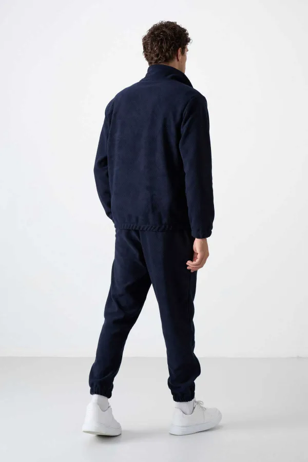 Tommylife Toptan Standart Kalıp Yarım Fermuar Polar Erkek Eşofman Takımı 85159 Lacivert