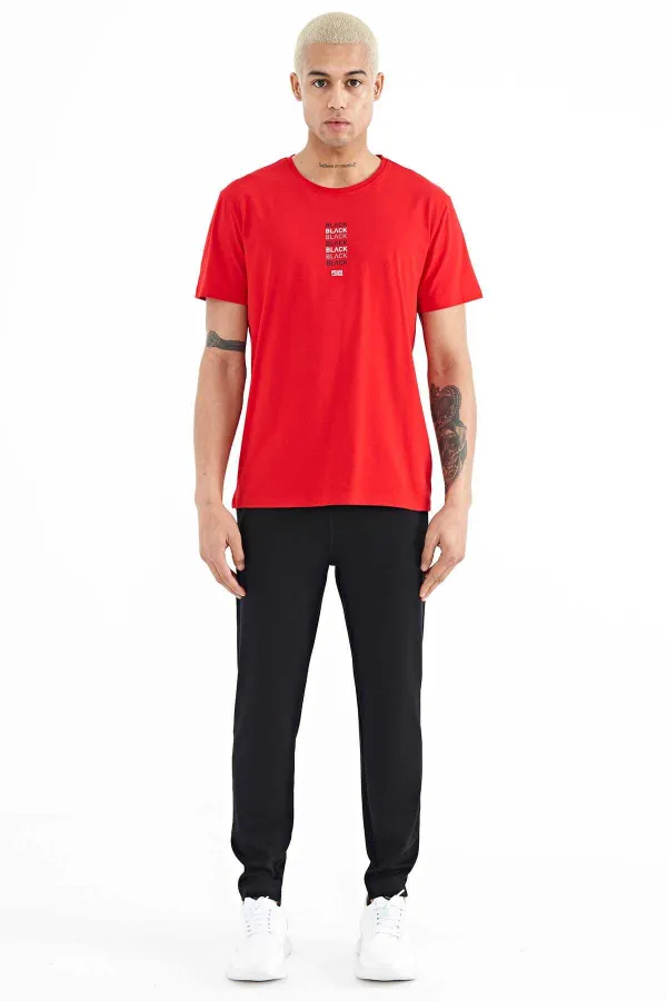 Tommylife Toptan Tylor O Yaka Standart Kalıp Baskılı Erkek T-Shirt 88227 Kırmızı