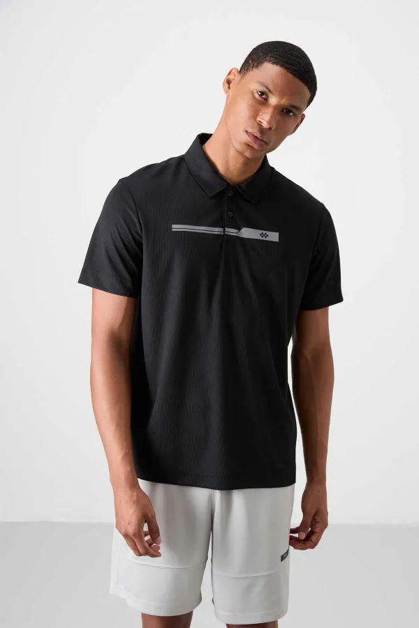 Tommylife Toptan Polo Yaka Standart Kalıp Aktif Spor Erkek T-Shirt 88393 Siyah