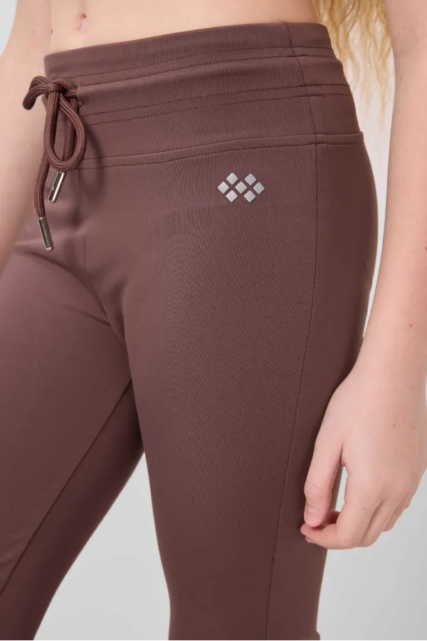 Tommylife Toptan Esnek Standart Fit Basic Performans İspanyol Paça Kız Çocuk Tayt 75193 Kahverengi