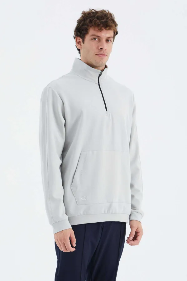 Sweat-shirt homme Tommylife en gros, orné de pierres, col montant, demi-zip et poches - 88278