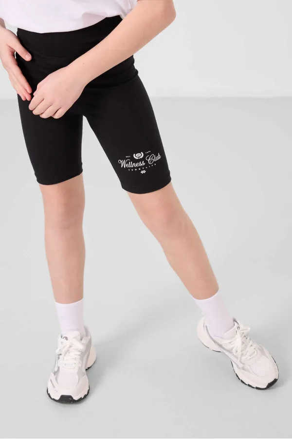 Tommylife Toptan Pamuklu O Yaka Standart Fit Baskılı Kız Çocuk Tayt Takım 75190 Beyaz Siyah