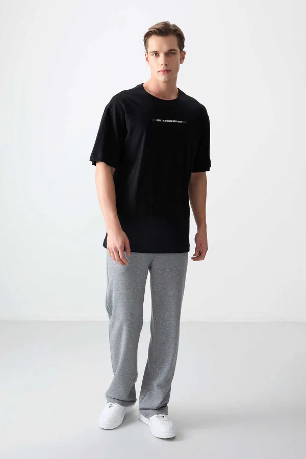 Tommylife Toptan O Yaka Oversize Baskılı Erkek T-Shirt 88358 Siyah
