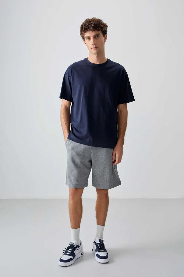 Tommylife Toptan O Yaka Oversize Basic Erkek T-Shirt 88353 Lacivert