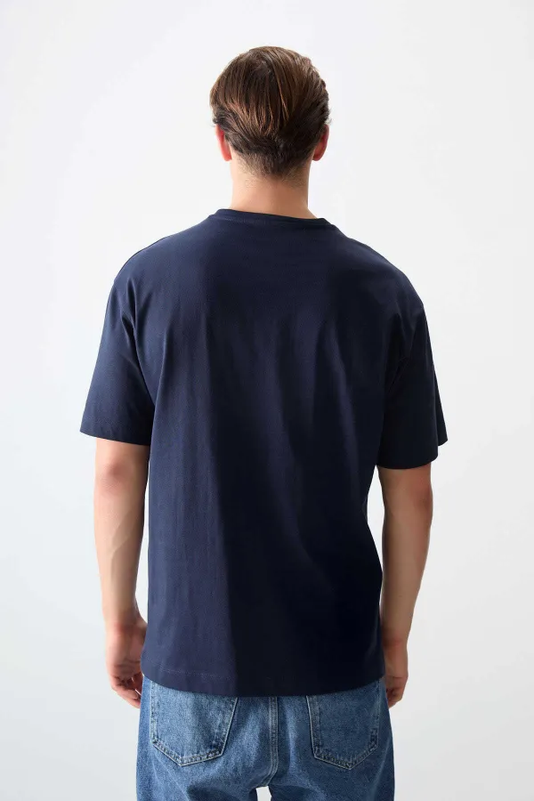 Tommylife Toptan O Yaka Oversize Baskılı Erkek T-Shirt 88356 Lacivert