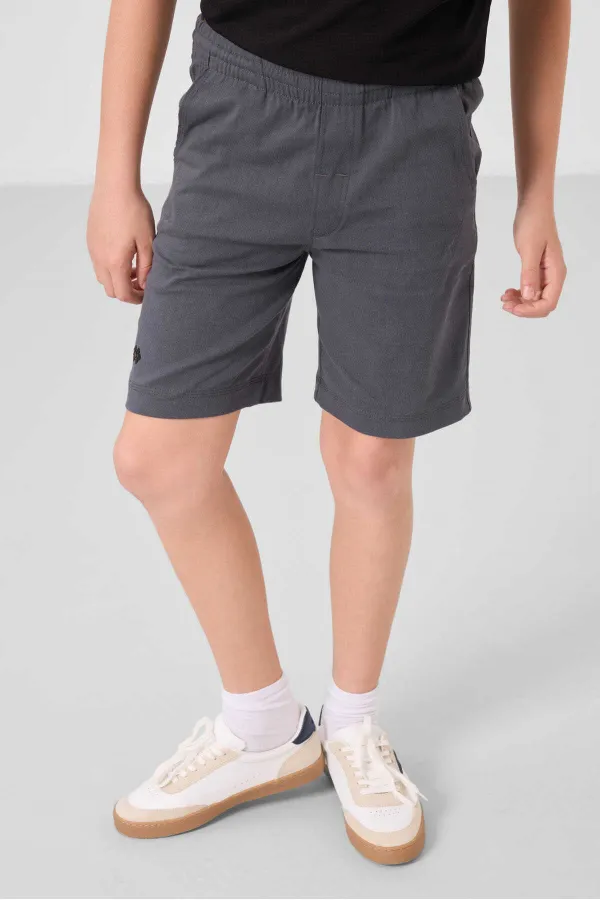 Ensemble short chino garçon Tommylife en coton tissé léger et extensible, coupe oversize, noir et gris, référence 11277