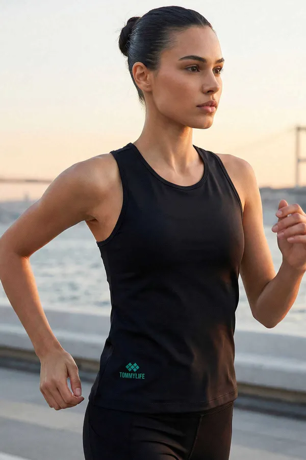 Débardeur de sport noir Tommylife pour femme, coupe standard, dos croisé - 97296