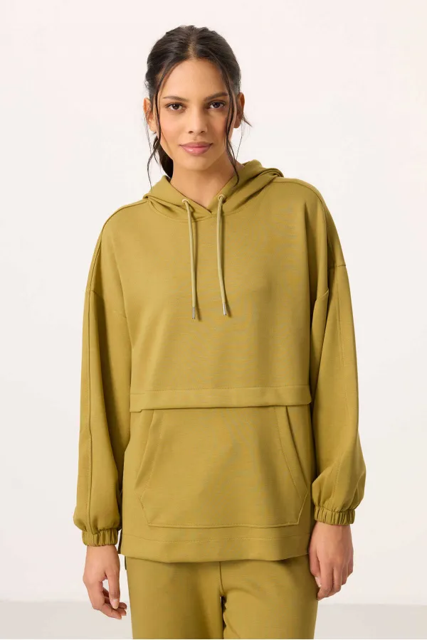 Ensemble tunique de survêtement oversize à capuche et texture douce Tommylife pour femme - 95348 Moutarde foncé