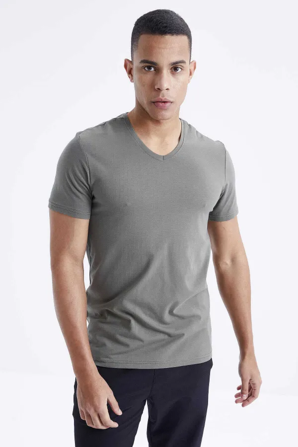 T-shirt basique Tommylife pour homme, col V, coupe standard, référence 87912 Çağla (vente en gros)