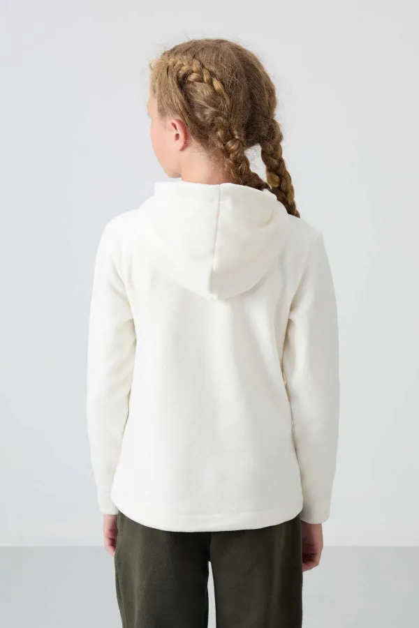 Sweat-shirt à capuche en polaire coupe standard pour filles de 7 à 15 ans, Tommylife Wholesale, référence 75152, écru