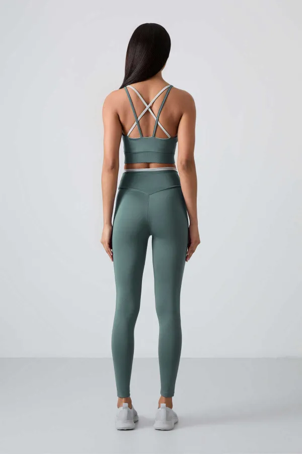 Ensemble bustier et legging taille haute slim fit Tommylife pour femme, vert menthe, réf. 95333